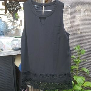 AB Studio Black Sleeveless Top with Crochet Hem
